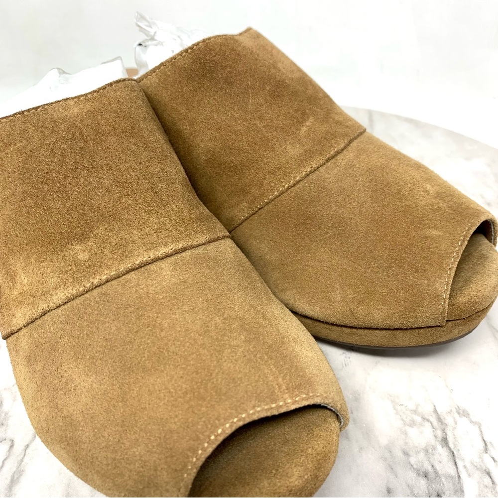 Chocolat Blu Yoana Brown Suede Peep Toe Wedge Mules 7 Bohemian Lagenlook Classic - Picture 9 of 16